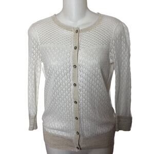 Atmosphere Open Knit Button Up Cardigan Sweater Sz Small Ivory Cream